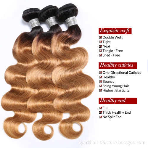 SPARK Hot Sale 1b 27 ombre color body wave hair bundles 3 tone human hair 1b 27 body wave hair
